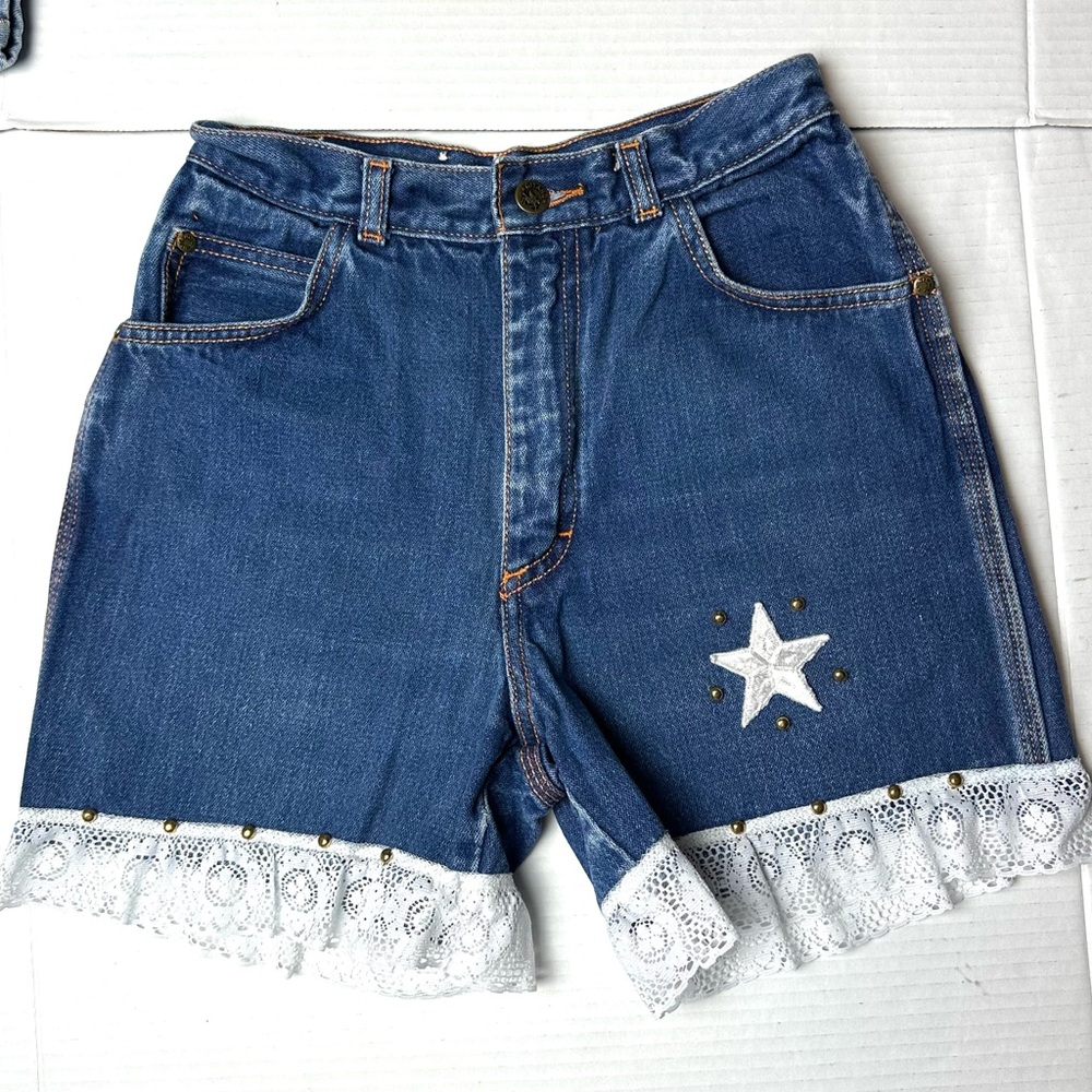 Vintage Gitano Jean Shorts Women's 8 Short High Rise Denim Embroidery Lace